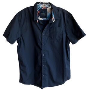 Prana Mens Organic Cotton Navy Short Sleeve Button Up Shirt size L